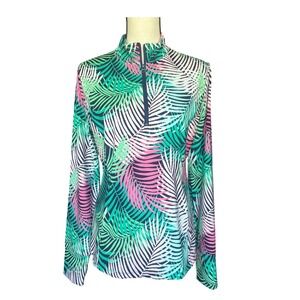 Tommy Bahama Palm Print Quarter Zip Pullover Women's Top Activewear Golf Tennis